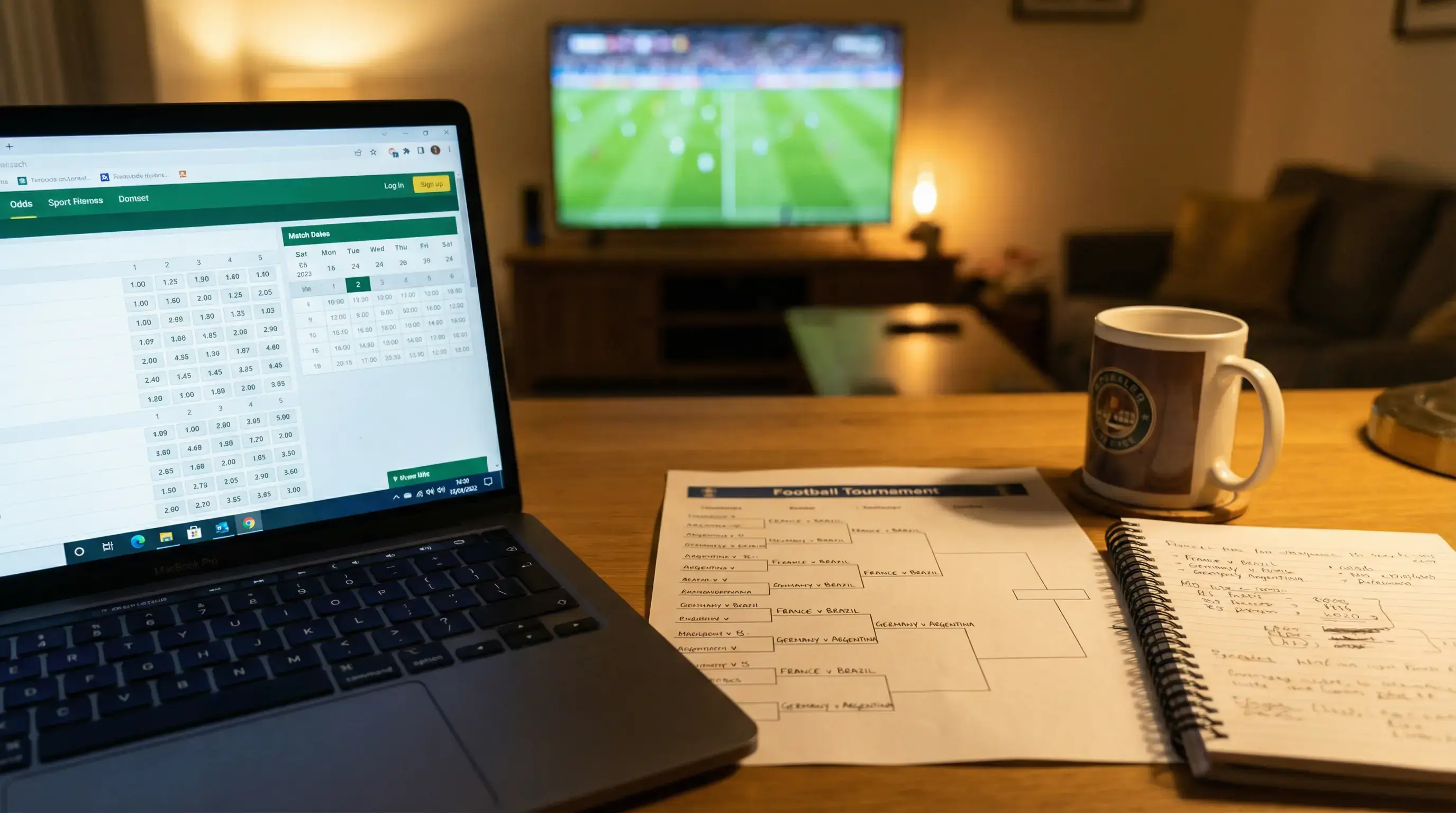 Pantalla de análisis con cuotas decimales y calendario de partidos del Mundial 2026 en Estados Unidos, México y Canadá