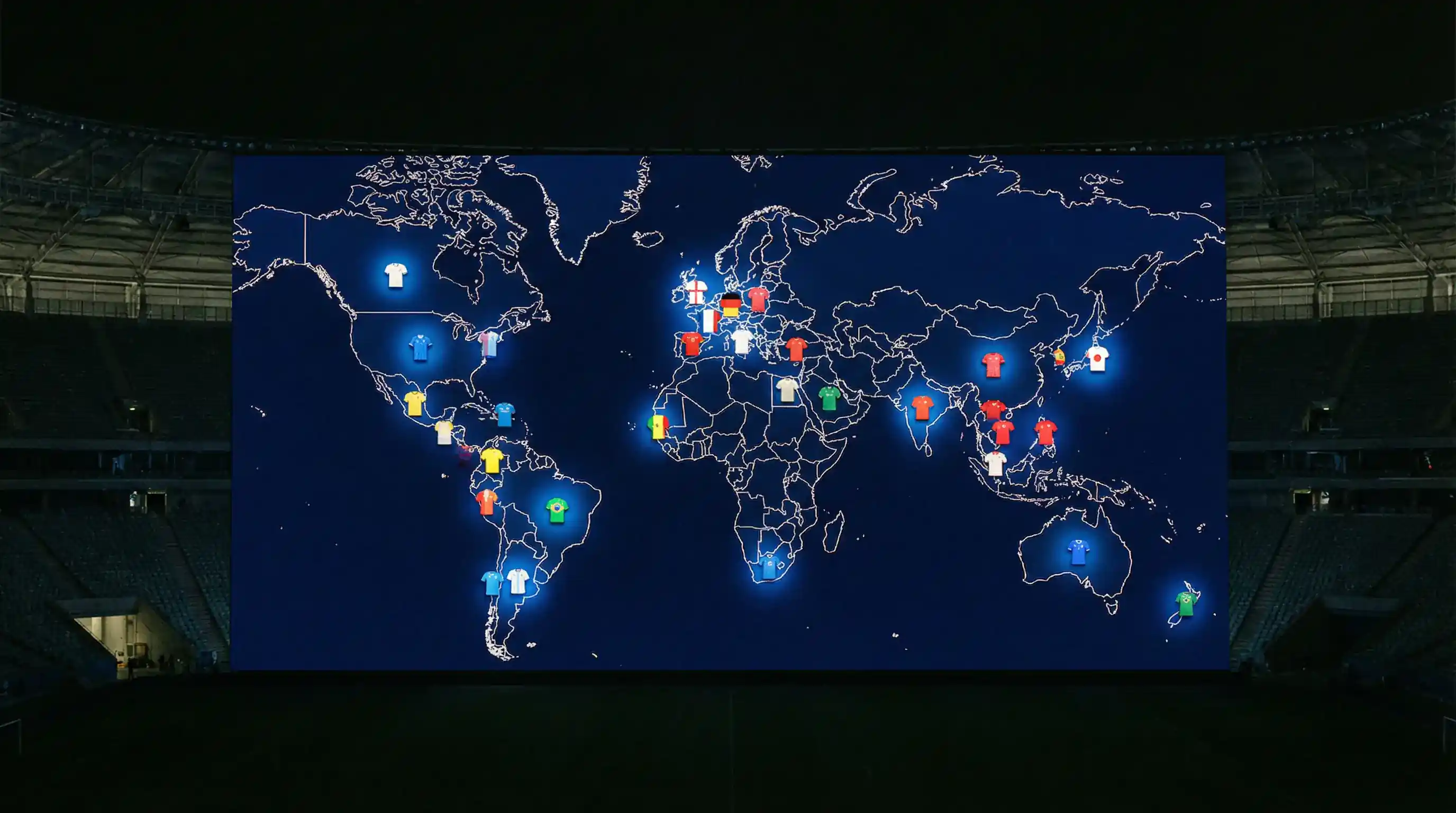 Mapa mundial con las 48 selecciones clasificadas al Mundial 2026 destacadas por confederación